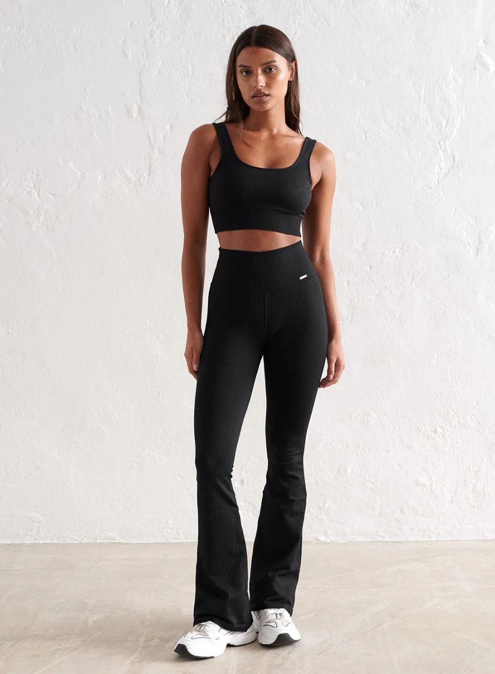 Treningstights|Ribbete Tights^AIM’N Ribbed Seamless Flare Petite Tights Black