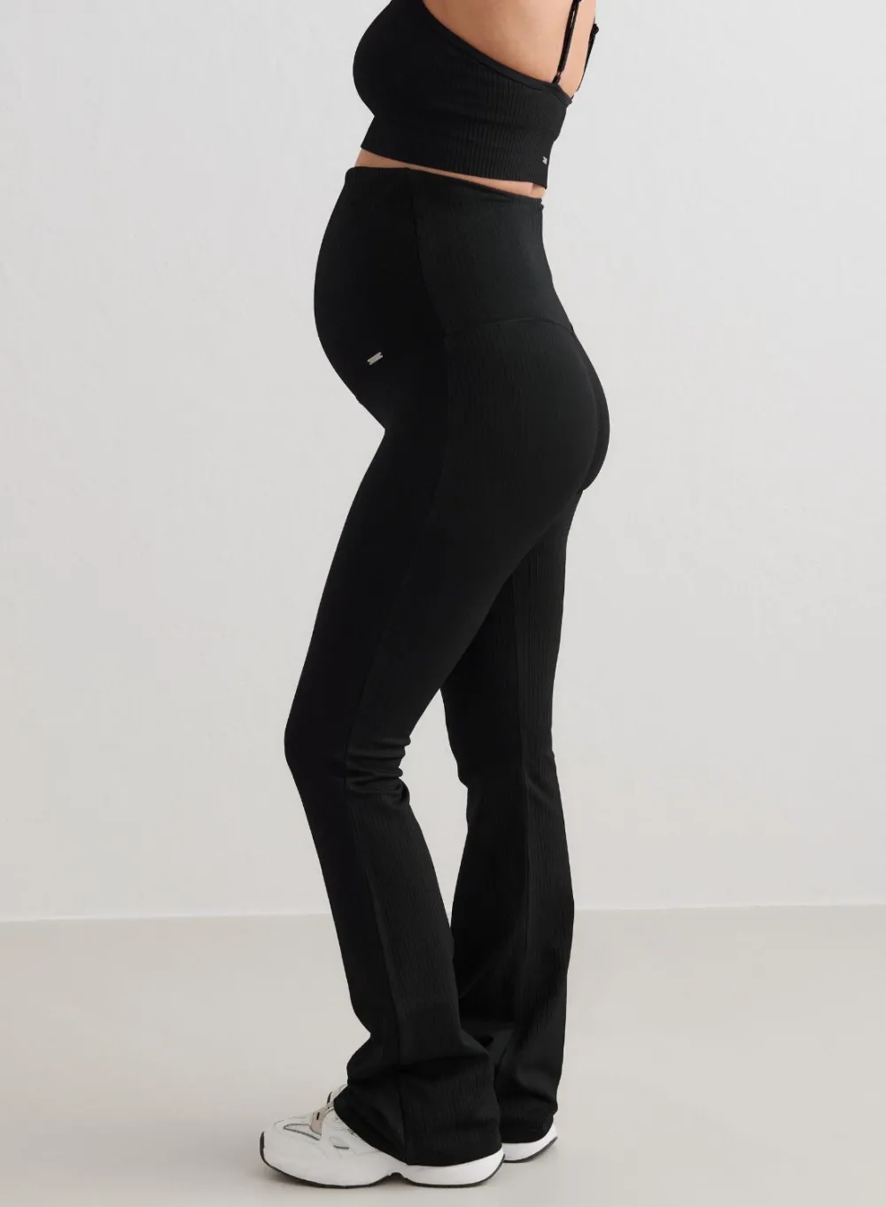 Treningstights|Ribbete Tights^AIM’N Black Ribbed Seamless Flare Maternity Tights