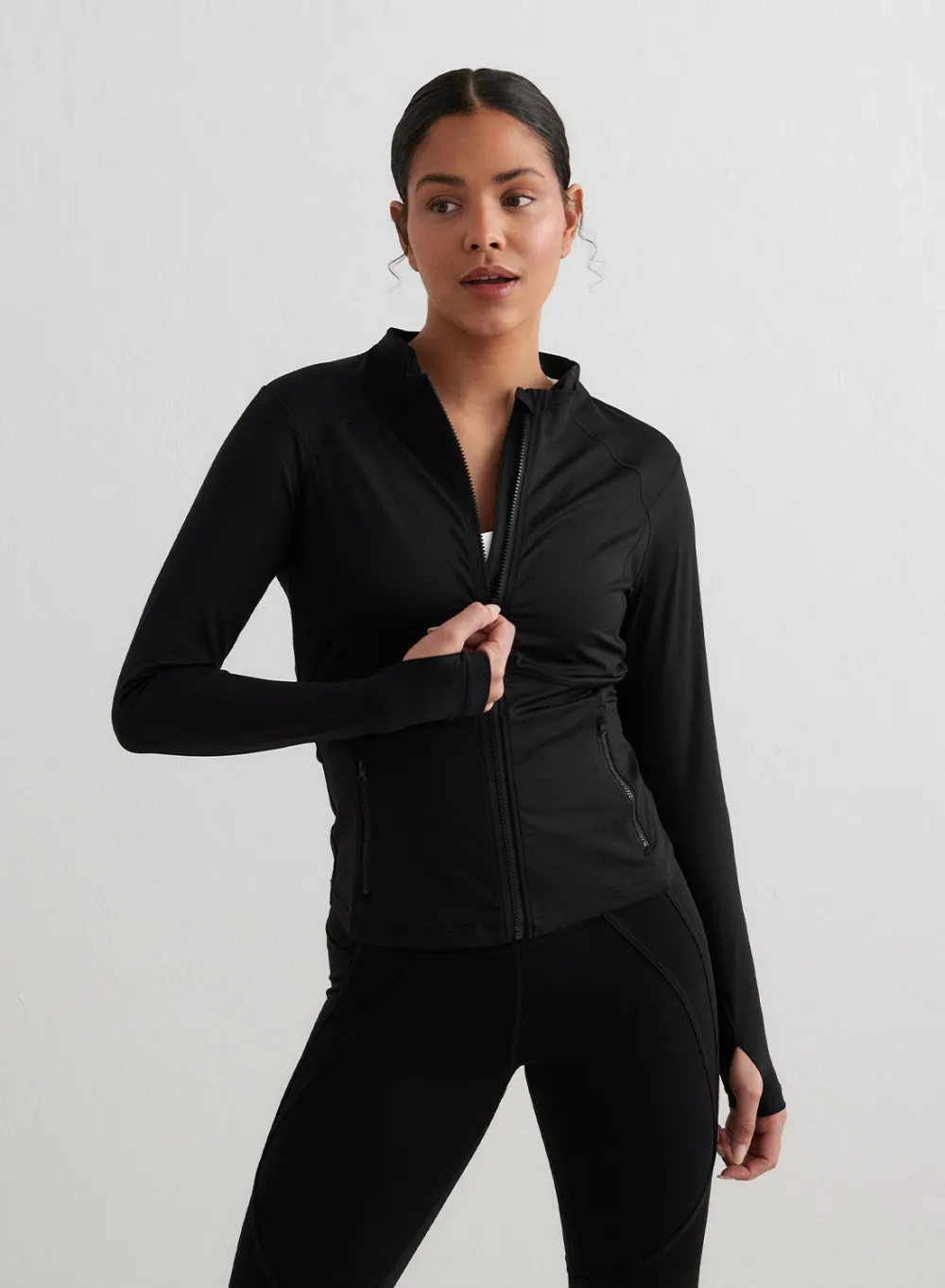 Langermede Skjorter|Long Sleeve Workout Tops^AIM’N Black Sculpting Zip Jacket