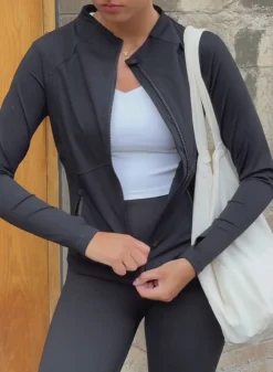 Langermede Skjorter|Long Sleeve Workout Tops^AIM’N Black Sculpting Zip Jacket