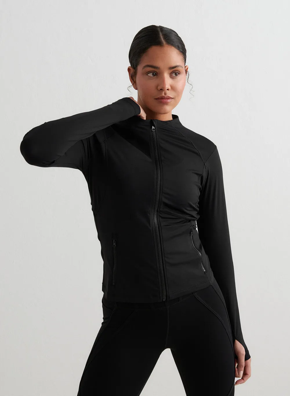 Langermede Skjorter|Long Sleeve Workout Tops^AIM’N Black Sculpting Zip Jacket