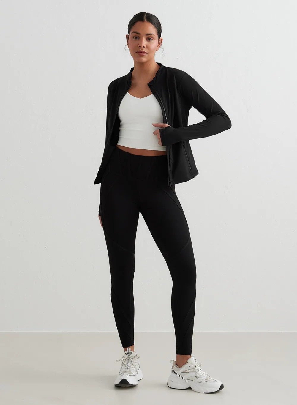 Langermede Skjorter|Long Sleeve Workout Tops^AIM’N Black Sculpting Zip Jacket