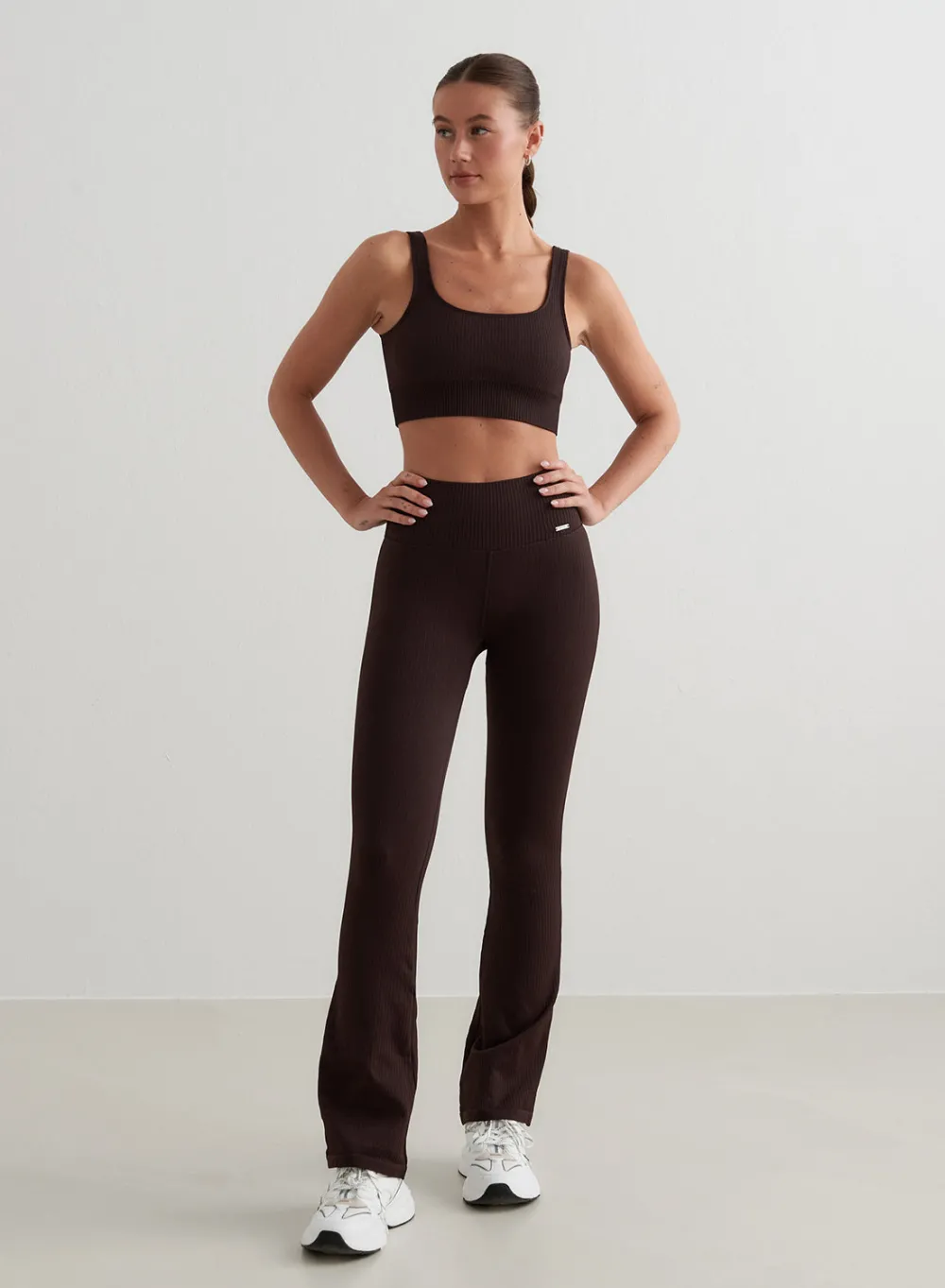 Treningstights|Ribbete Tights^AIM’N Ribbed Seamless Flare Tights Cacao
