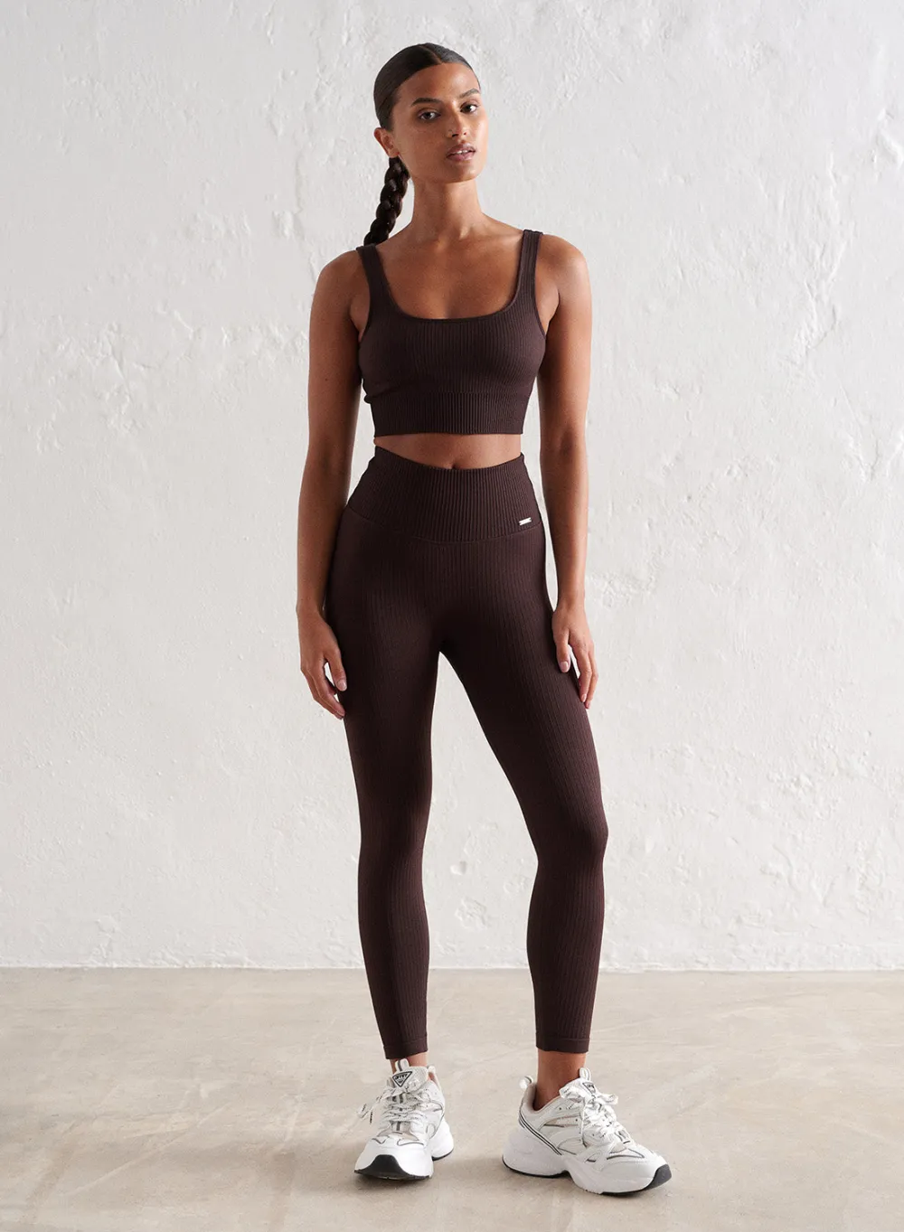 Treningstights|Ribbete Tights^AIM’N Ribbed Seamless Petite Tights Cacao