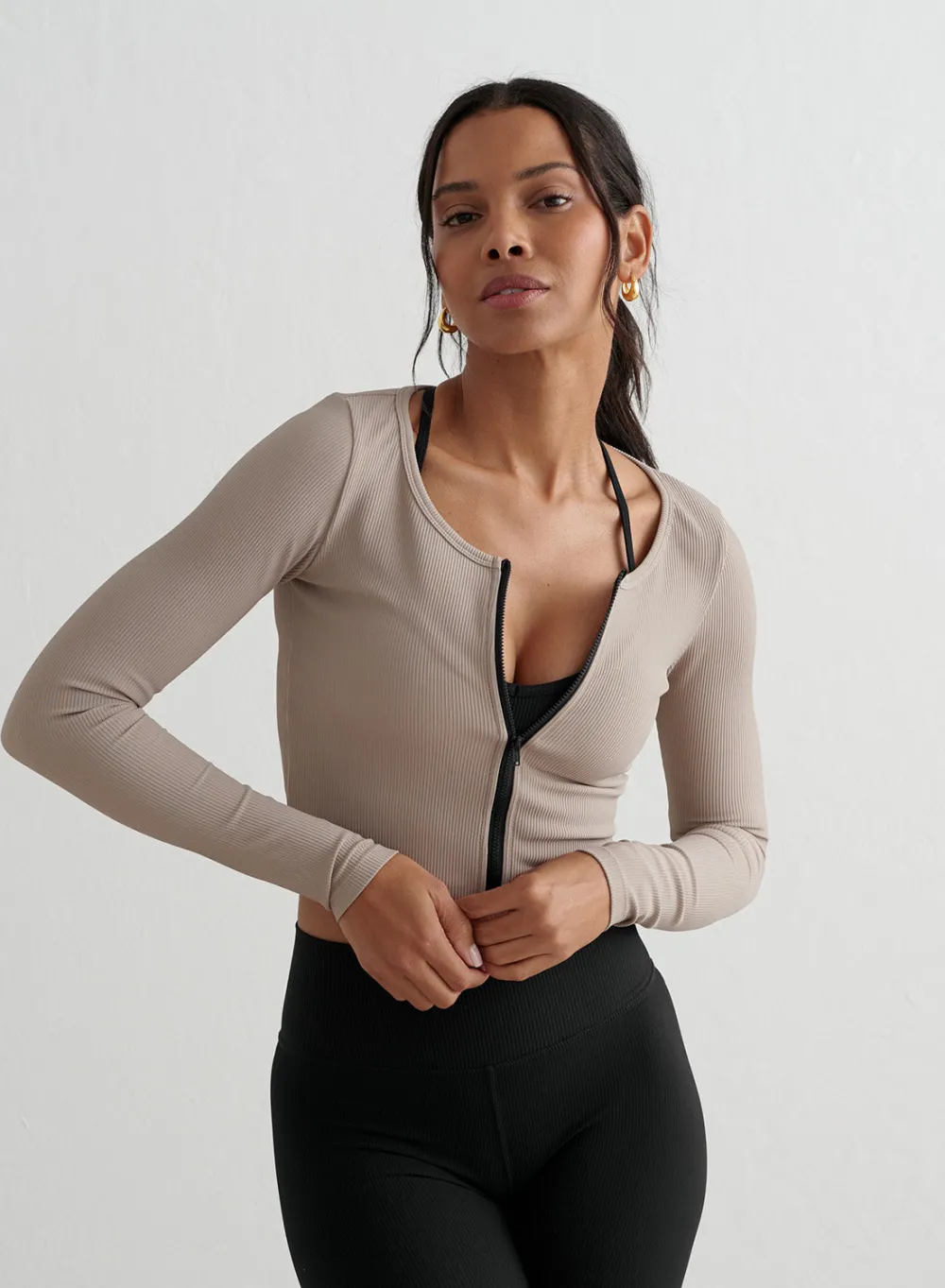 Long Sleeve Workout Tops|Treningsjakker^AIM’N Ribbed Performance Zipped Cardigan Dark clay