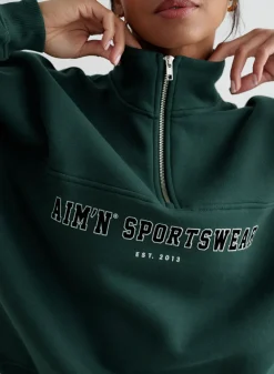 Langermede Skjorter|Sweatshirts^AIM’N Varsity Sweat Half Zip Deep emerald
