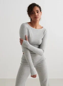 Langermede Skjorter|Everyday Shirts^AIM’N Ease Ribbed Long Sleeve Top Grey melange