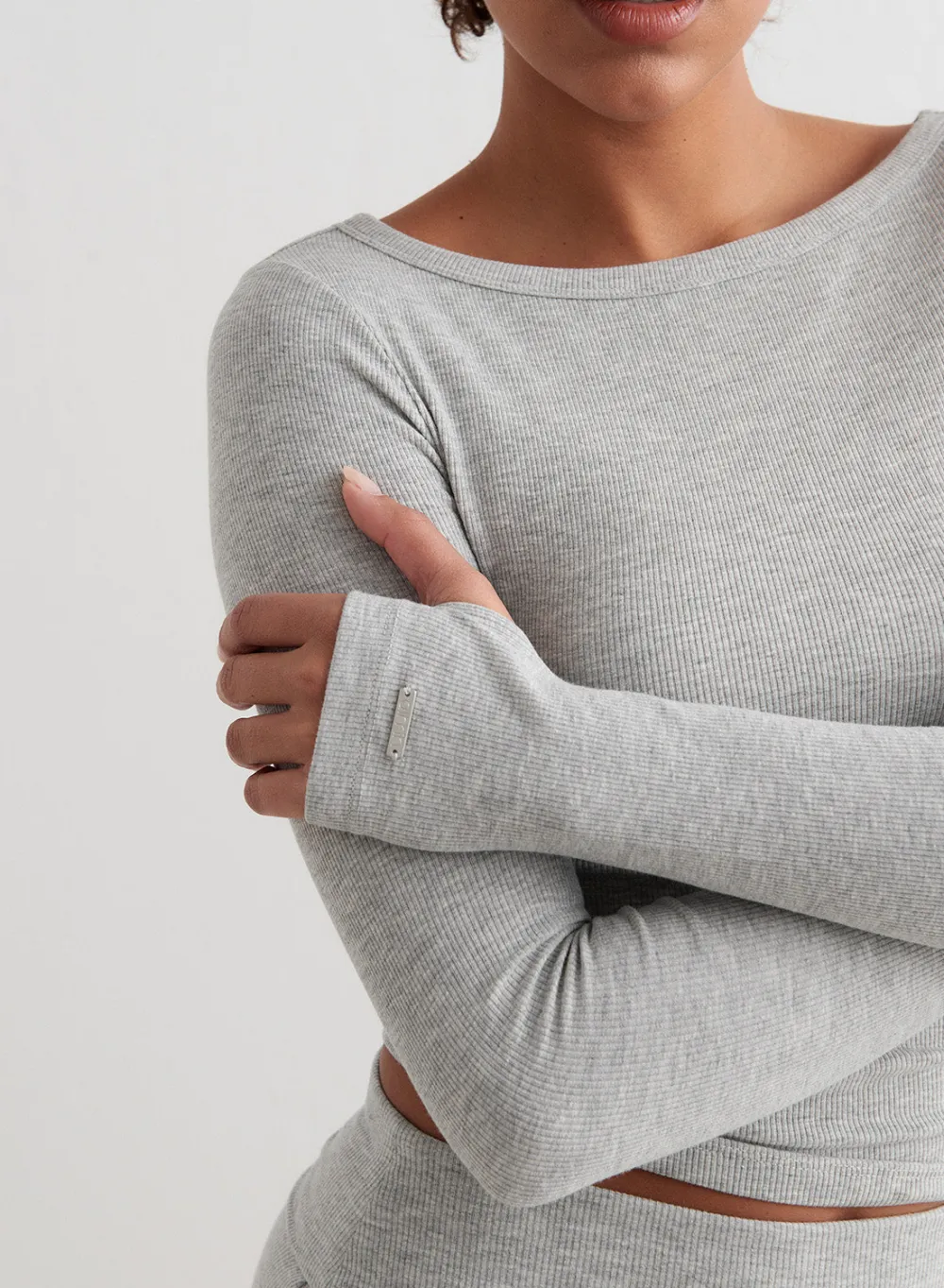 Langermede Skjorter|Everyday Shirts^AIM’N Ease Ribbed Long Sleeve Top Grey melange