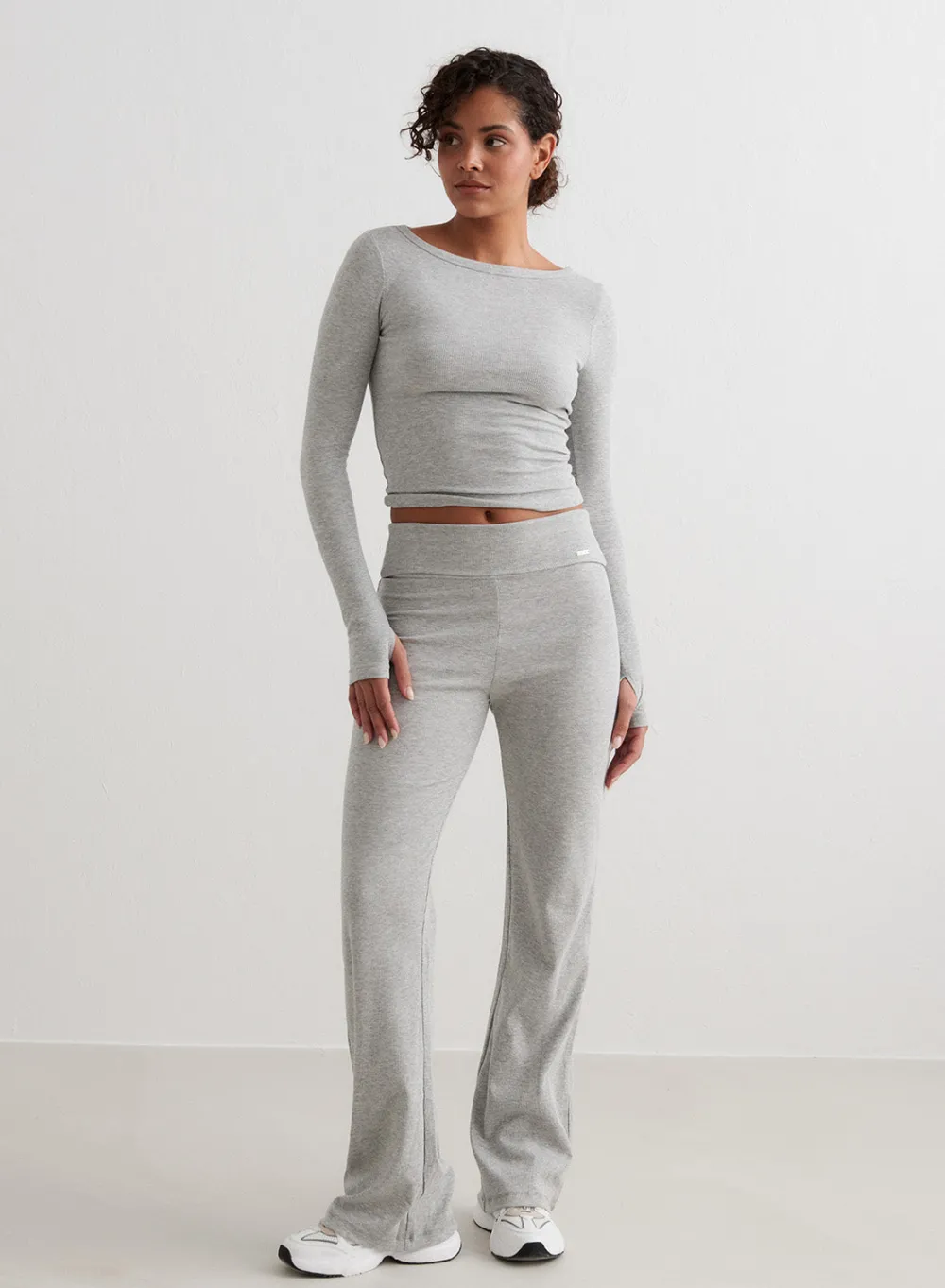 Langermede Skjorter|Everyday Shirts^AIM’N Ease Ribbed Long Sleeve Top Grey melange