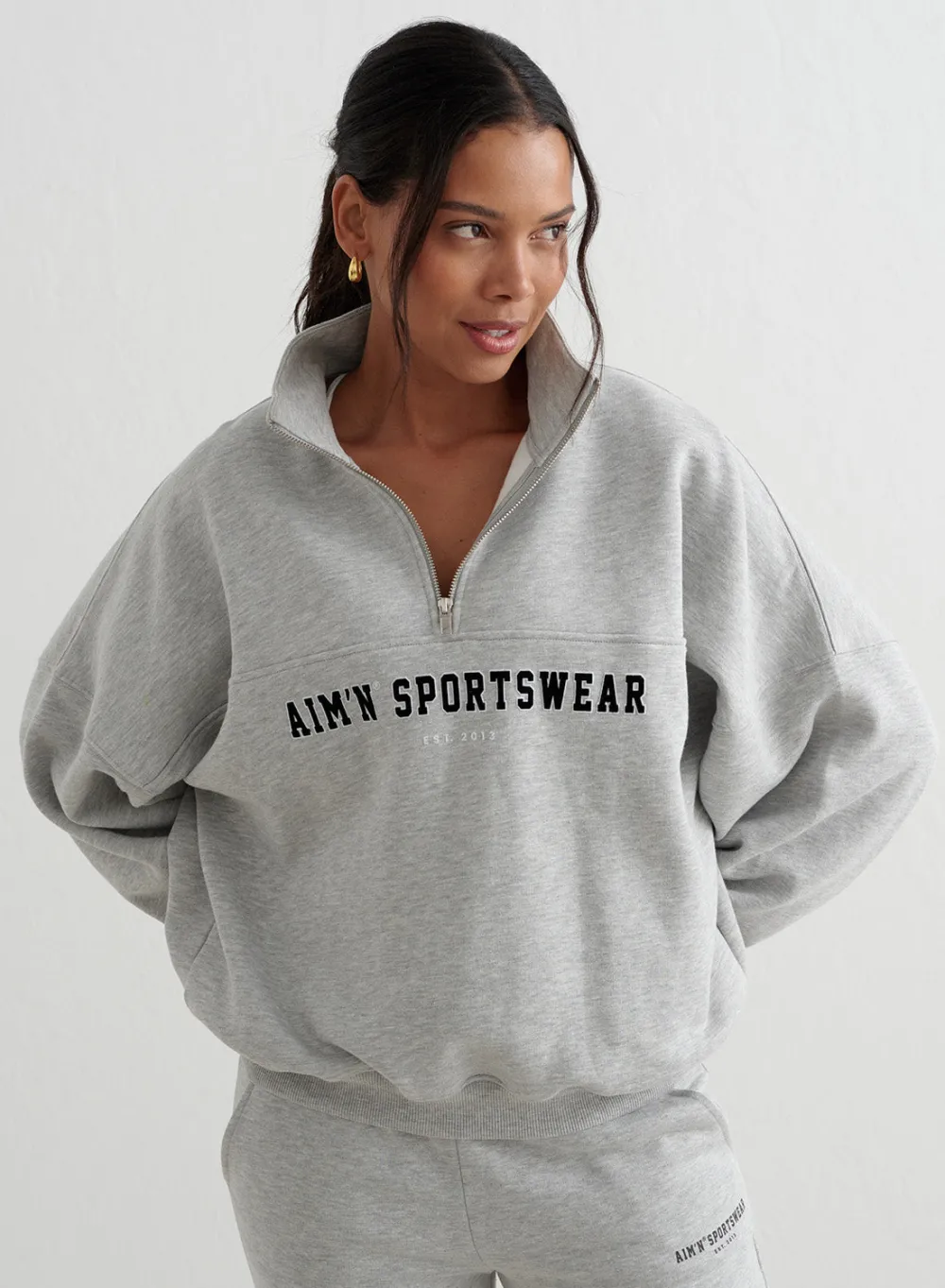 Langermede Skjorter|Sweatshirts^AIM’N Varsity Sweat Half Zip Grey melange