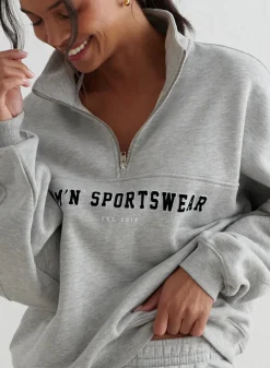 Langermede Skjorter|Sweatshirts^AIM’N Varsity Sweat Half Zip Grey melange