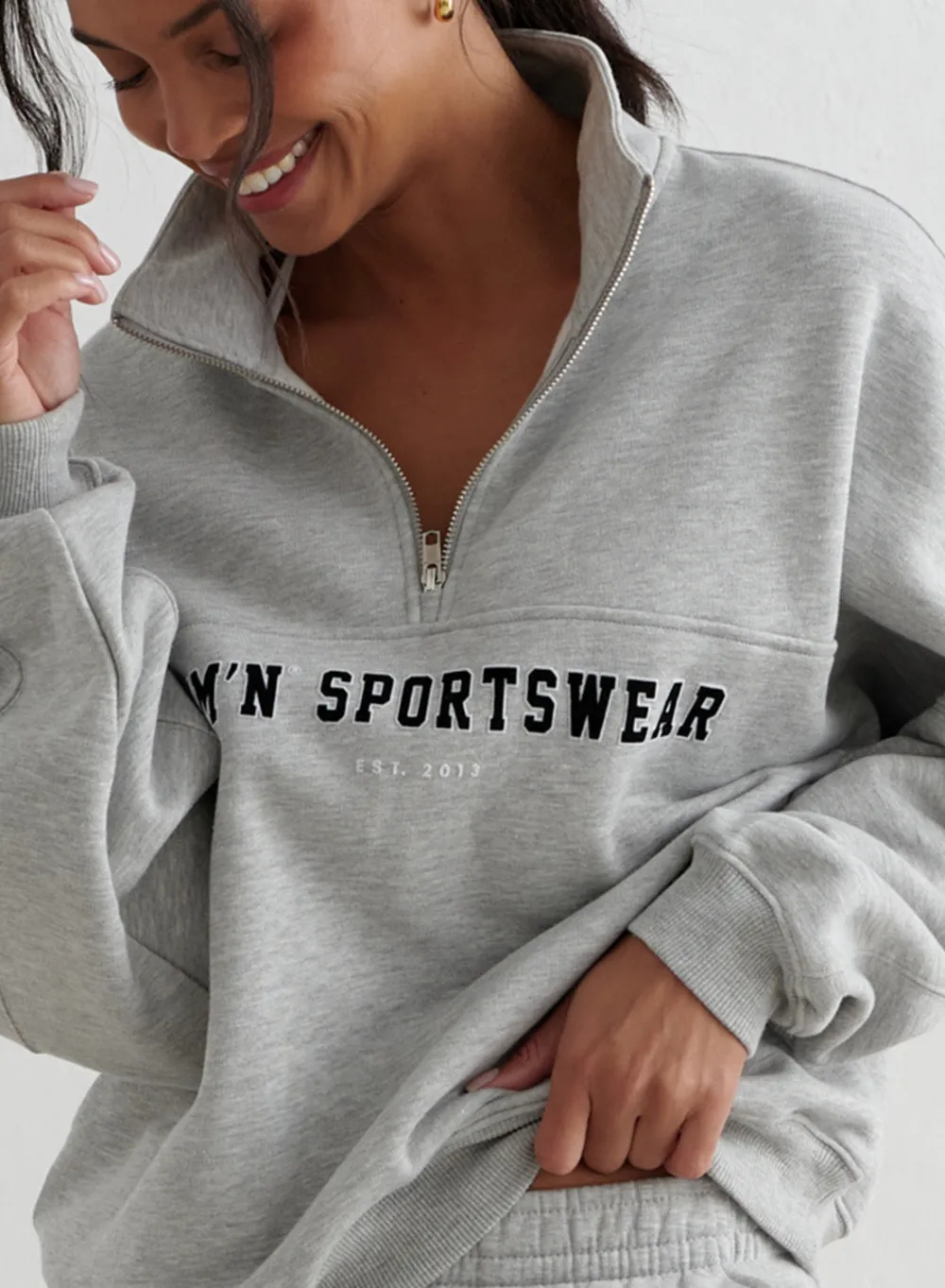 Langermede Skjorter|Sweatshirts^AIM’N Varsity Sweat Half Zip Grey melange