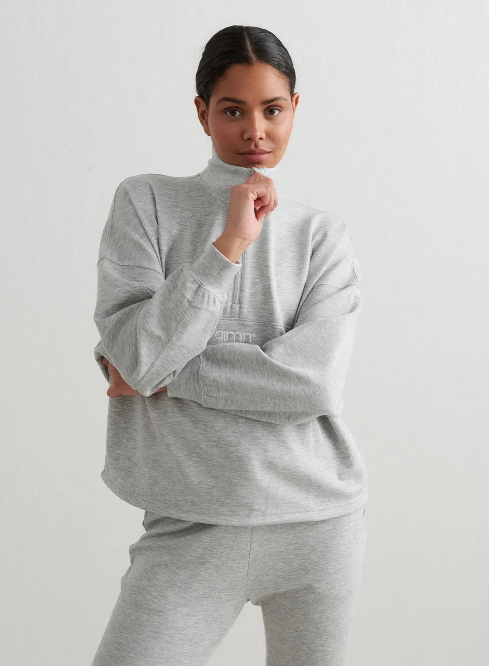 Sweatshirts|Gensere^AIM’N Melange Comfy Half Zip Light Grey