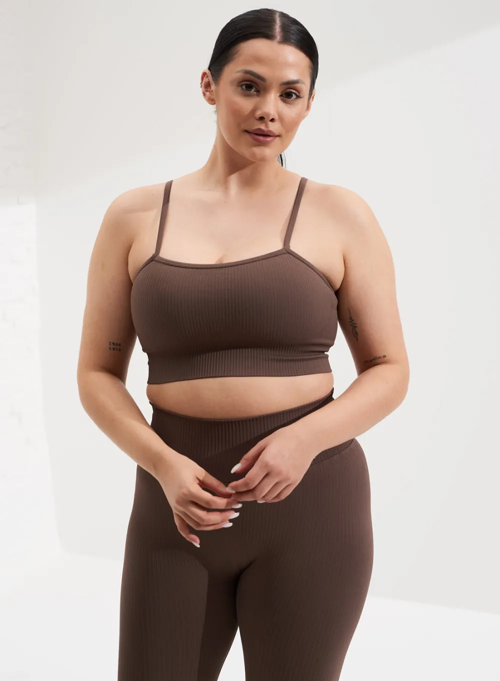 Ribbed Sports Bras|Seamless Sports Bras^AIM’N Ribbed Seamless Strap Bra Macchiato