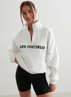 Langermede Skjorter|Sweatshirts^AIM’N Off-White Varsity Sweat Half Zip Off white