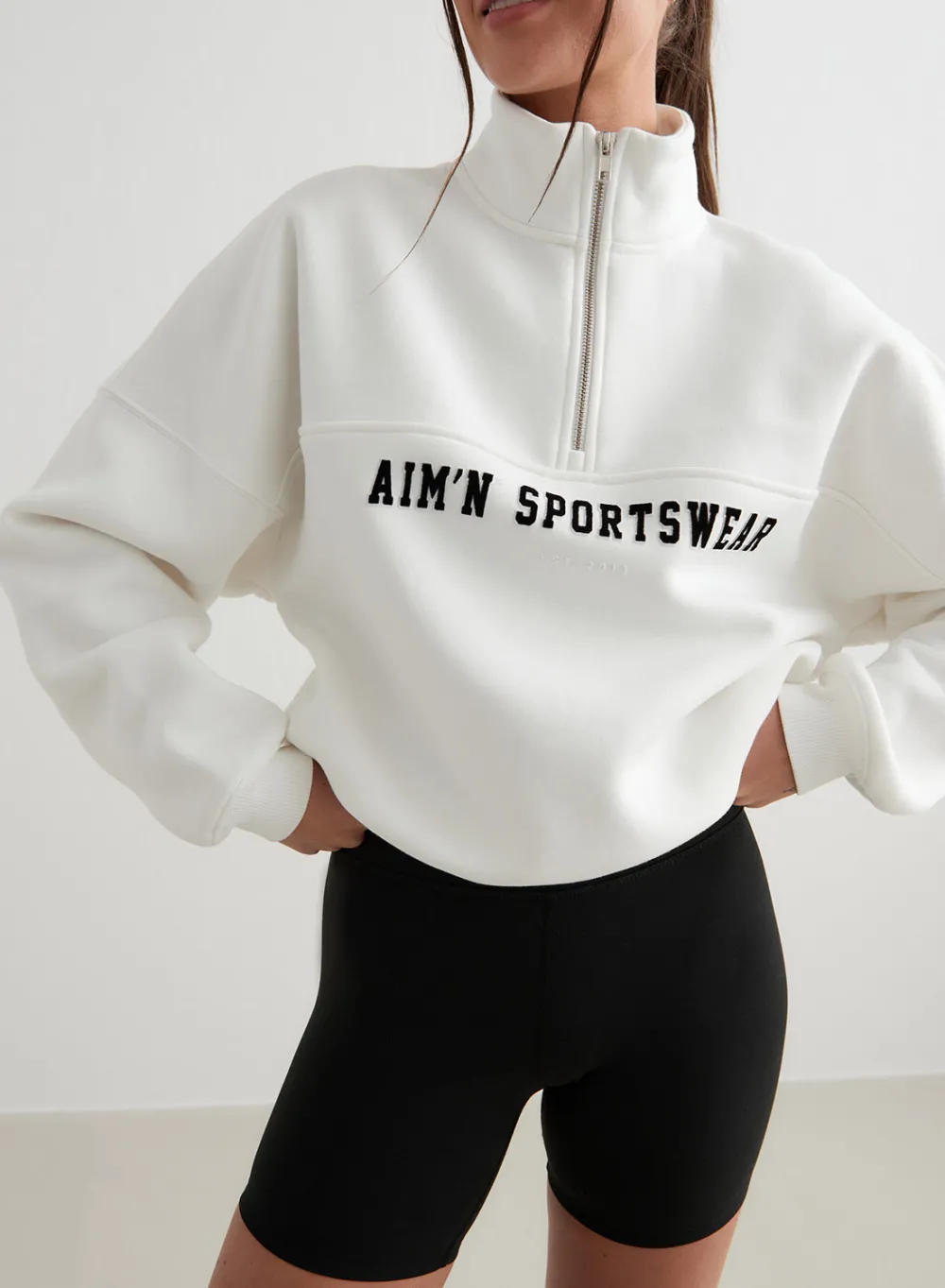 Langermede Skjorter|Sweatshirts^AIM’N Off-White Varsity Sweat Half Zip Off white