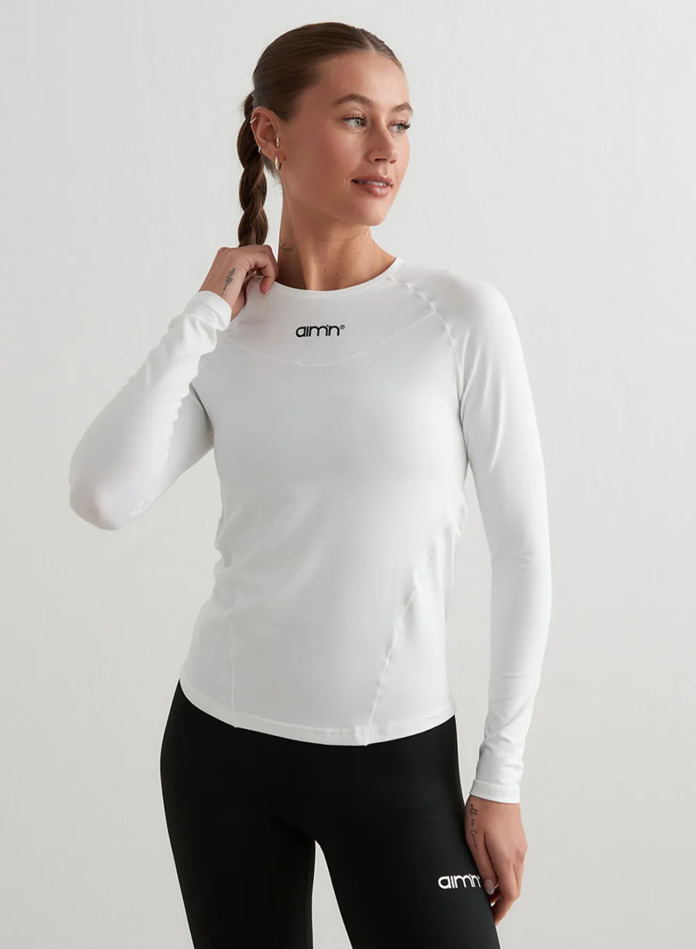 Langermede Skjorter|Long Sleeve Workout Tops^AIM’N Soft Basic Long Sleeve White